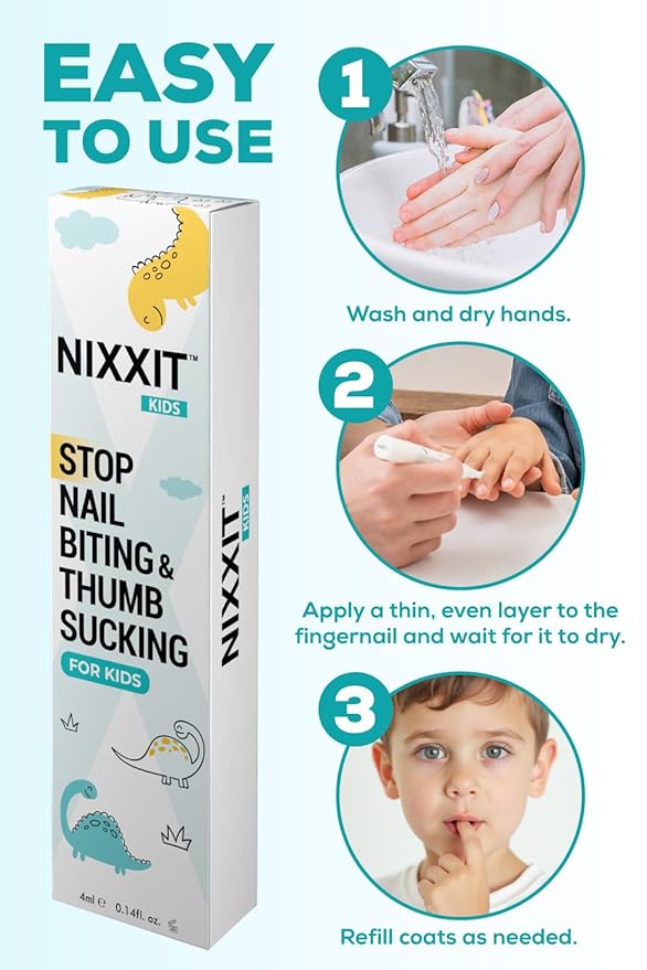 NIXXIT Nail Biting Prevention for Kids - Thumb Sucking Deterrent for Kids, Toddlers, Children - No Bite Nail Polish Pen - Bitter Taste - Safe & Effective Solution for Age 3+