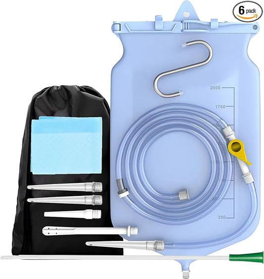 2L Enema Bucket Kit Colon Cleansing Silicone Enema Bag for Women Men 6Pcs Enema Nozzle Tips Colon Tube Hose Replacement, Clear Enema Kit Coffee Sealable Hot Water Bottle Shower Adult Kids Constipation
