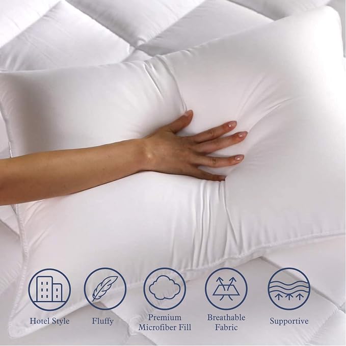 Seward Park Bed Pillow Standard Size Set of 2, Shams Insert 20 x 26 inch, Down Alternative Cooling Pillows for Stomach, Side or Back Sleeper | Down Alternative Microfiber Filling, Breathable, Medium Support, Cooling Bed Pillow, No Flat, Machine Washable