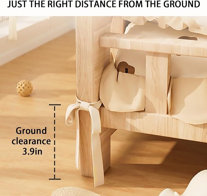 Wood Dog Bed, Floor Standing Pet Furniture with Winter Bedding and Stairs, Comfortable Resting Solution for Pets, Easy Assembly(22.8 X 16.5 X 11.8IN)