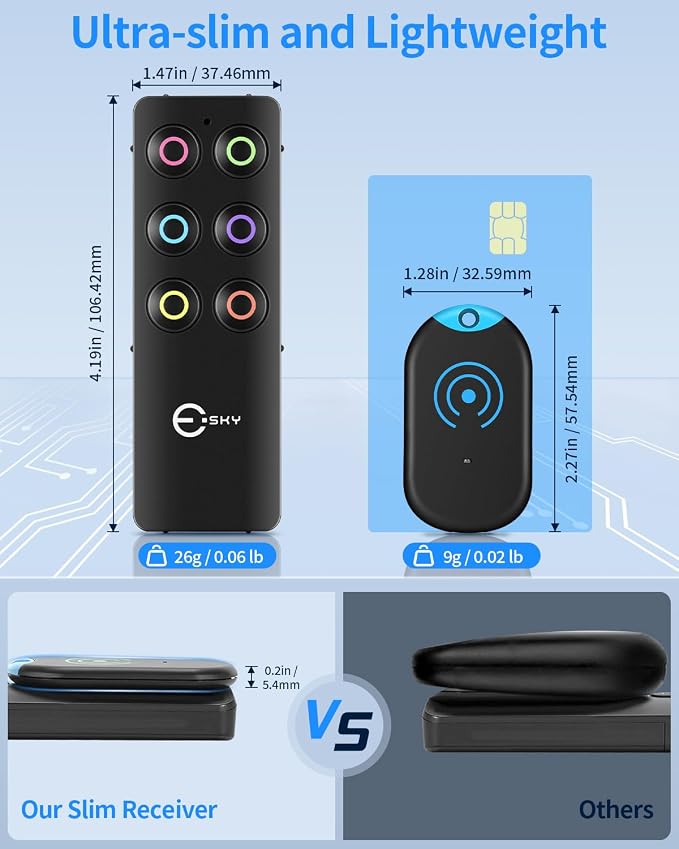 Esky Ultra Slim Key Finder Locator with 80dB Sound and 6 Receivers | Remote Wallet Tracker and Item Locators Beeper Tags for Finding Key, TV Remote, Wallet, Pets and Phone, Gifts for Women