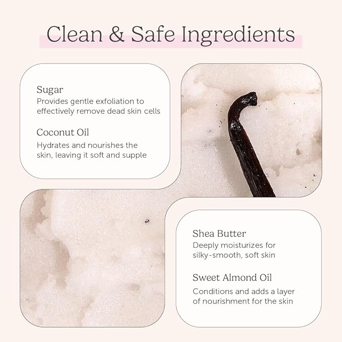 Nectar Life Exfoliating Sugar Scrub, Moisturizing Body Scrub with Coconut Oil & Shea Butter, Pre Shave Exfoliator (16 Ounce, Vanilla)