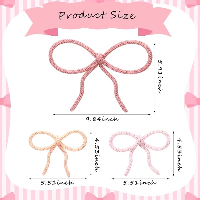 Barydat 6 Pcs Pink Bow Wall Decor Girls Coquette Nursery Decoration Room Decor Hanging 2 Size Woven Bowknot Shaped Wall Art Pink Preppy Decoration for Girls Living Room Dorm