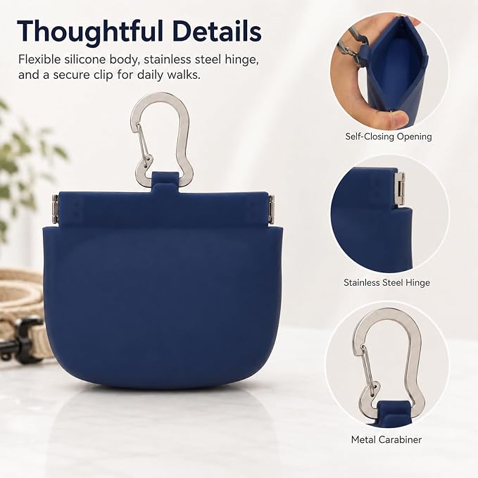Silicone Dog Treat Pouch for Pet Training One-Hand Access One Cup Silicone Treat Bag with Pull Tab and Auto Closing Lid Treat Pouches for Leash(Color: Blue)
