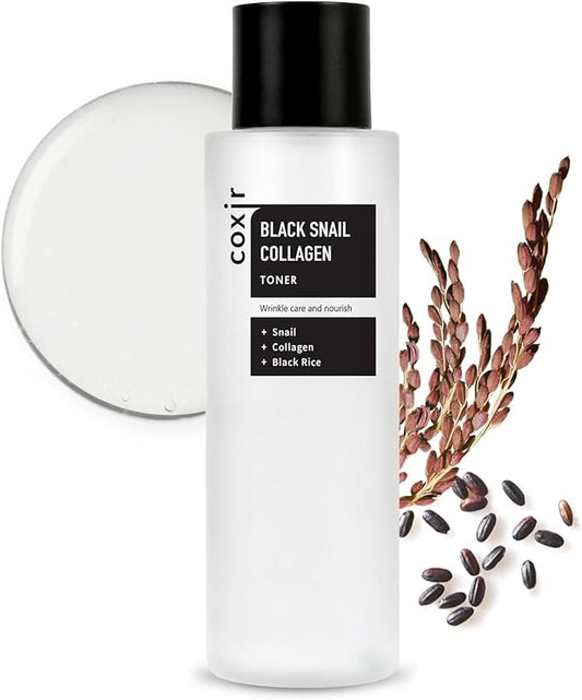 coxir Black Snail Collagen Toner – Hydrating Essence Toner with Snail Mucin & Black Rice Complex for Skin Texture Moisture Balance | Lightweight Korean Skincare for All Skin Types [5.07 fl.oz]
