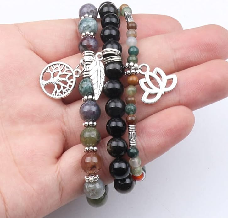 UEUC Tree of Life Yoga Healing Stone Bracelets,Multilayer Lotus Chakra Stone Reiki Bracelet Sets,Anxiety Crystal Natural Stone,for Women Stress Relief