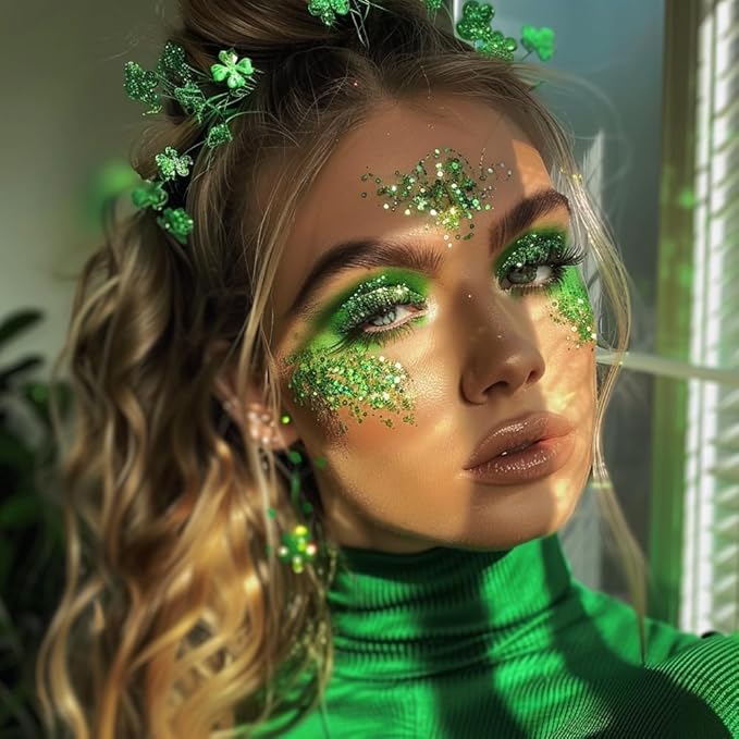 Mysense Green Body Glitter Stick, Christmas Face Hair Glitter, Stocking Stuffers, Festival Rave Outfit for Women, St Patricks Day Accessories, Sparkling Mermaid Sequins Chunky Glitter Makeup, 0.56oz