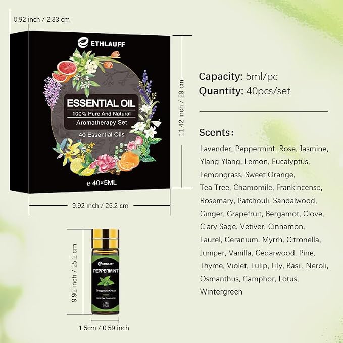 Essential Oils Set 40 Pcs, Perfect for Diffuser, Humidifier, Massage, Soap, Candle Bath Bombs Making, 40 * 5ML(0.17oz) - Gift for Aromatherapy Lover