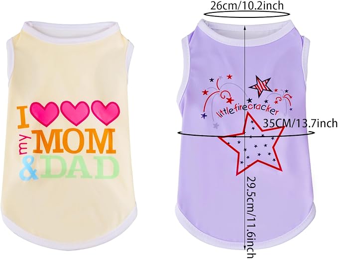 choyaxo 4pcs Dog Shirts Sleeveless Printed Pet Vest for Chiuahaha Small Dogs Kitten Spring Summer