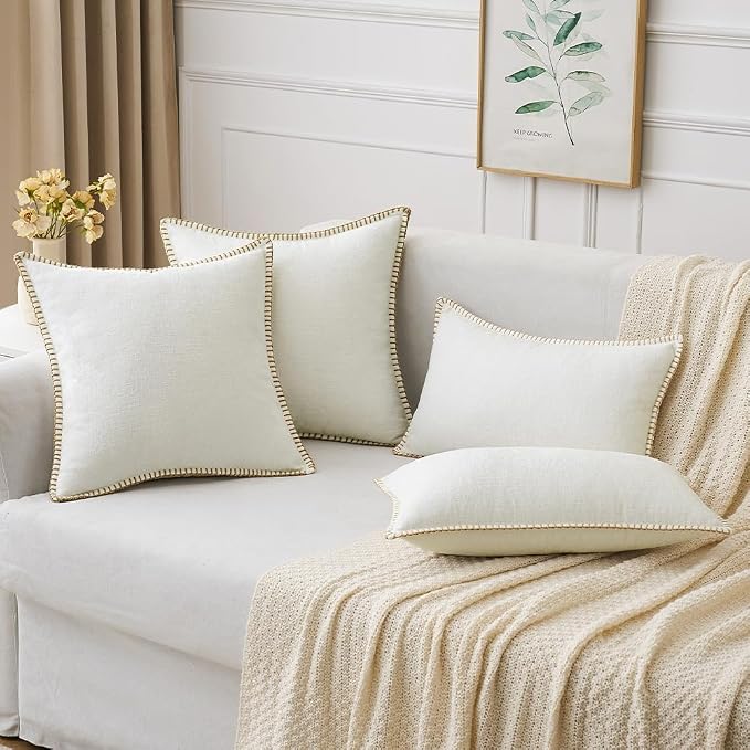 MIULEE Decorative Couch Throw Pillow Covers 18x18 Inch Pure White 2 Pack | Farmhouse Pillow Covers with Stitched Edge, Soft Chenille Cushion Cases, for Sofa Bed Living Room Home Decor