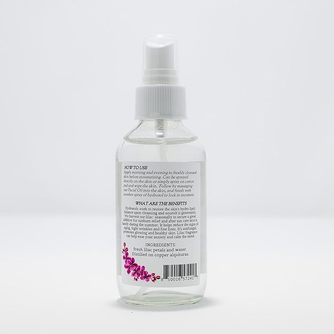 Lilac Hydrosol Facial Toner – Organic Flower Water | Refreshing Aromatherapy Mist for Face & Hair | Balancing, Cooling & Hydrating | Small Batch Distilled | 4 fl oz