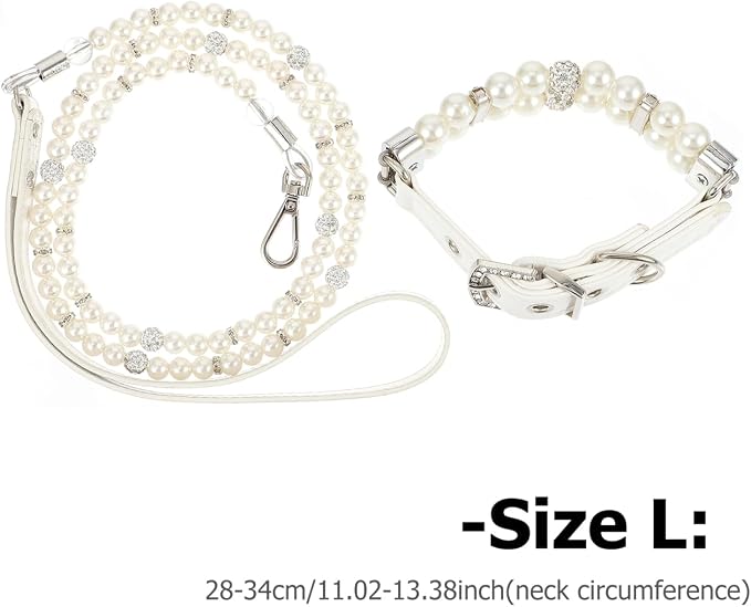 POPETPOP 2Pcs Dog Pearls Collar and Leash Set Elegant Pearl Decorated Neckwear for Outdoor Walking Training Birthday Party Wedding Christmas Use