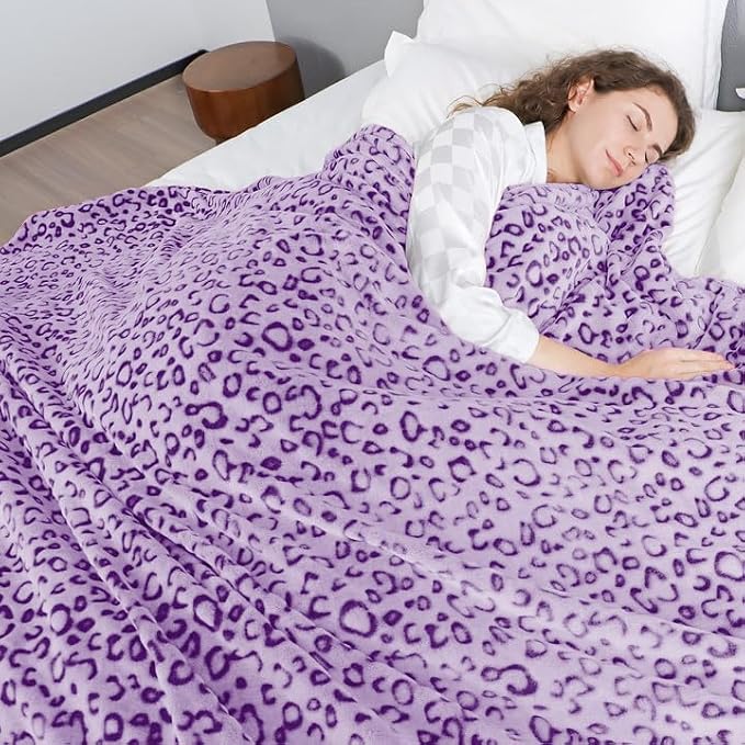 Purple Leopard Print Throw Blanket for Women, Soft Warm Cheetah Blanket, Cozy Fleece Throw for Bed Sofa Couch, Home Decor Living Room Bedroom Decor, Mothers Day Birthday Gifts for Mom Grandma, 50"x60"