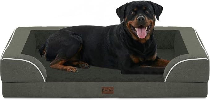 Orthopedic Dog Bed for Extra Large Dogs, 48x30in, Dark Green | Orthopedic Foam Relieves Joint Pressure, Bolsters Supports Head And Neck, Washable Cover, Non-Slip Bottom