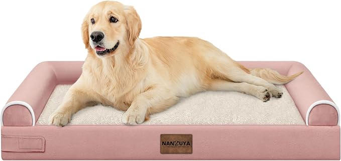 Orthopedic Dog Bed for Large Dogs, 36 x 27 Inch, Pink | Egg crate foam for joint support, 3-sided bolster pet sofa, waterproof lining, washable cover, and non-skid base