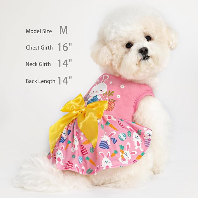 PUPTECK Print Easter Dog Dress with Cute Bow, Pink Rabbit L | Puppy Doggie Pet Clothes Outfits Apparel Costume for Holiday Party Birthday Photoshoot for Small Medium Large Dogs Girls
