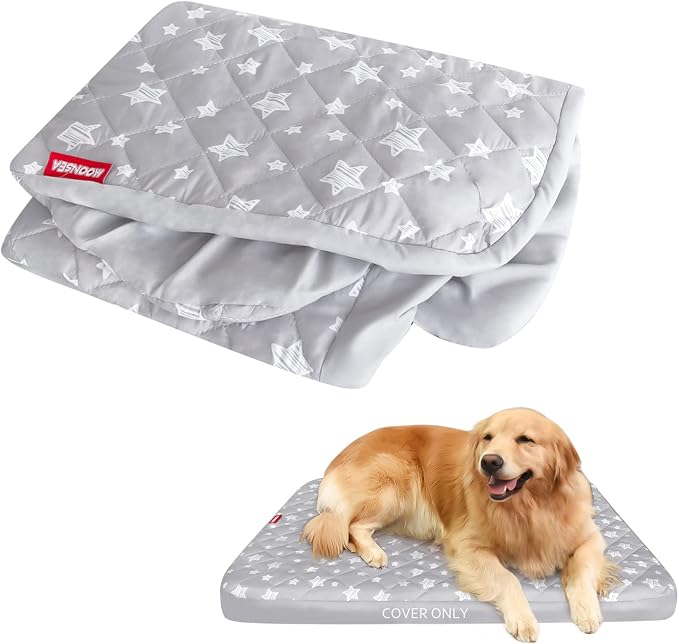 Waterproof Dog Bed Covers Replacement Lovely Grey Star Print, 35x44 Inches | Washable Pet Hair Easy to Remove, Noiseless Quilted Puppy Pet Bed Cover, for Dog/Cat, Cover Only