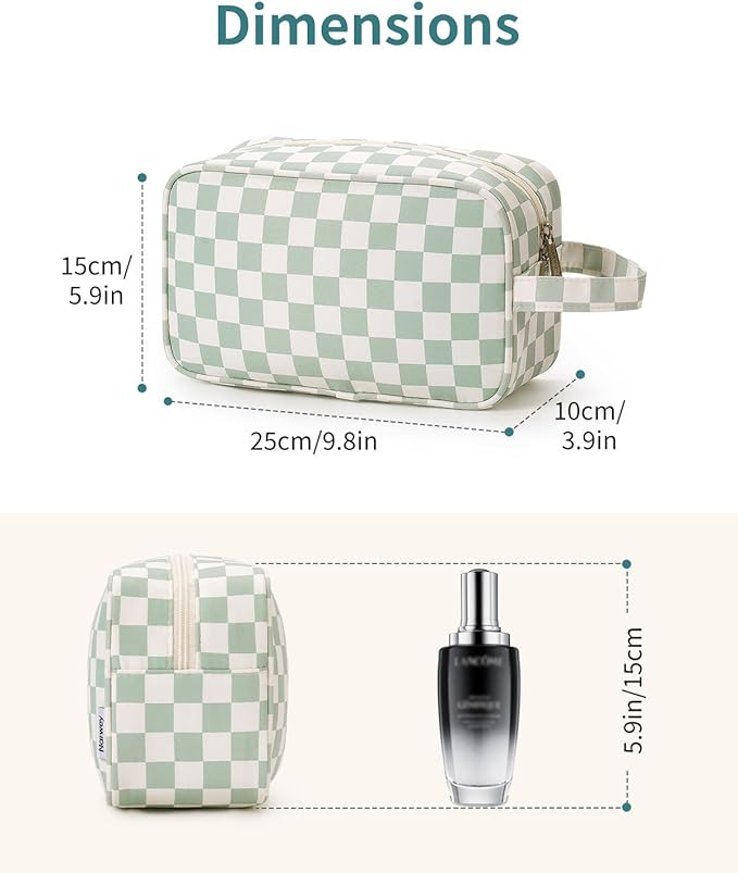 Narwey Travel Toiletry Bag for Women Traveling Dopp Kit Travel Bag for Toiletries Cosmetic Bag Makeup Bag Medicine Bag for Traveling (Mint Green Checkerboard)