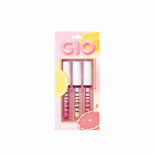 NICKA K NEW YORK GLO Fruity Lip Gloss Set – Grapefruit, Lemon & Orange – Hydrating, Non-Sticky, Long-Lasting Shine (MLGFR1 Glo)