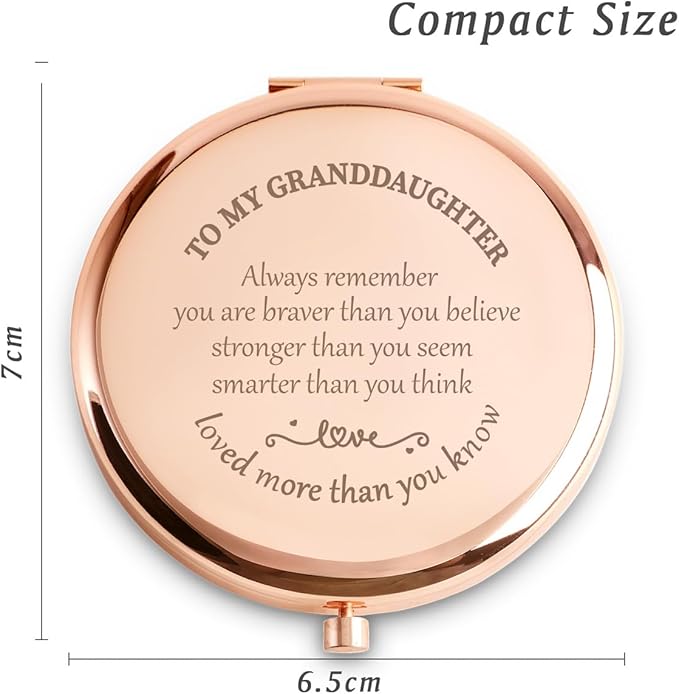 Granddaughter Gifts from Grandma Grandpa, Personalized Gift for Granddaughter, Custom Compact Mirror, Goodie Bag & Basket Stuffers for Valentines Day, Mothers Day, Graduation, Birthday, Wedding