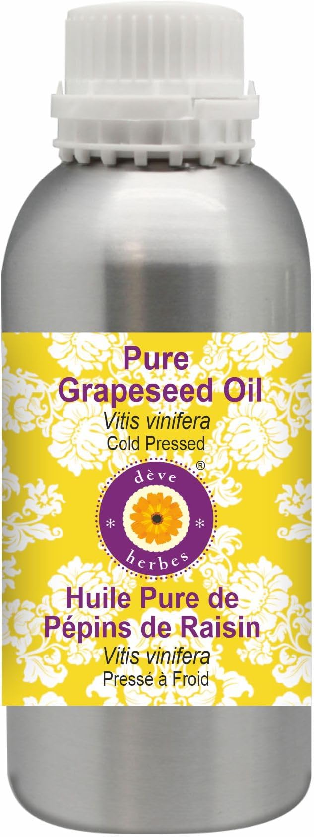 Deve Herbes Pure Grapeseed Oil (Vitis vinifera) 100% Natural Therapeutic Grade Cold Pressed 630ml (21.3 oz)