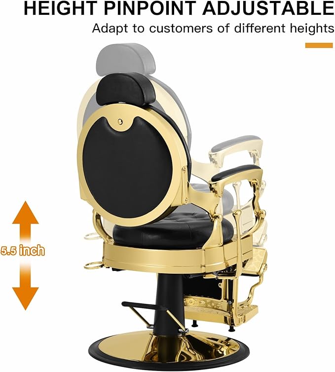 Artist hand Retro Barber Chair Heavy Duty Barber Chairs Vintage Salon Chair Hydraulic Recline Beauty Spa Styling Equipment Rounded Cushioning with Puckered Button (Gold)