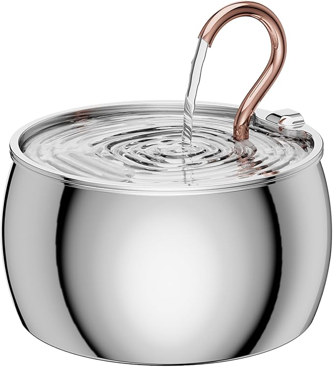 2.5L/84oz Gooseneck Kitty Spout Cat Water Fountain Stainless Steel | Quiet Cat Fountain for Drinking, Pet Water Fountain for Cats Inside, Automatic Cats Water Dispenser, for Pets