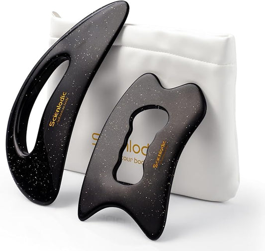 Scienlodic 2 Pcs Large Body Gua Sha Massage Tools (Black Gold, Resin) - Muscle Scraper for Back, Neck, Waist & Legs, Muscle Relaxation, Soothe Tension