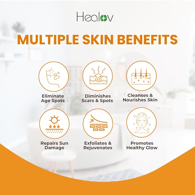 Healov Turmeric Body Wash – Skin Brightening Soap for Dark Spots, Hyperpigmentation – Exfoliating Turmeric Face Wash Reduces Acne, Scars, & Cleanses Skin – Natural Bath Liquid Soap