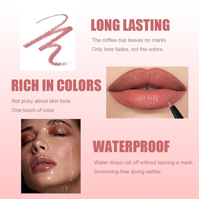 Gel Lip Liner Pencil for Women, Rose Wood Matte Long Lasting Lip Liner Lipstick 24 Hour, High Pigmented Lips Makeup Retractable Liners Waterproof Smudge Proof, Vegan & Cruelty-Free 04