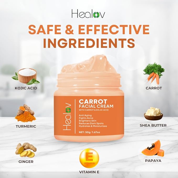 Healov Carrot Cream – Brightening Face & Body Cream for Dark Spots, Uneven Skin Tone & Dull Skin – Moisturizing Carrot Oil Lotion for Face, Underarms, Inner Thighs, Neck, Knees & Elbows