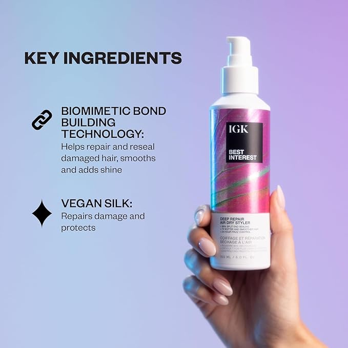 IGK Best Interest + Cash In Split Ends Repair Duo | Leave In Air Dry Serums for Damaged Hair | Instant Hair Breakage Treatment | 5 oz + 1.7 oz