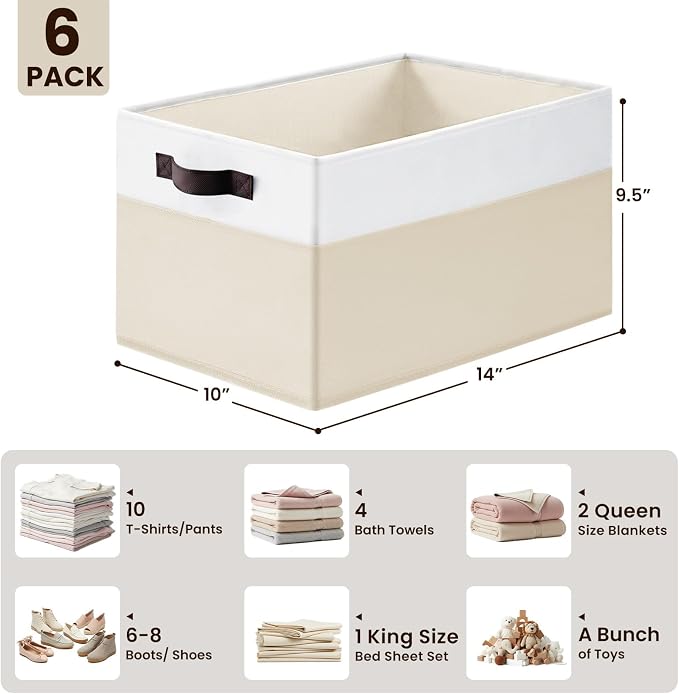 6 Pack Large Toy Box Chest, Collapsible Sturdy Toy Storage Organizer Bins Baskets for Kids, Boys, Girls, Nursery, Playroom, Shelf Baskets for Lego Puzzle Balls, Game Organizer (14L*10W*9.5H)