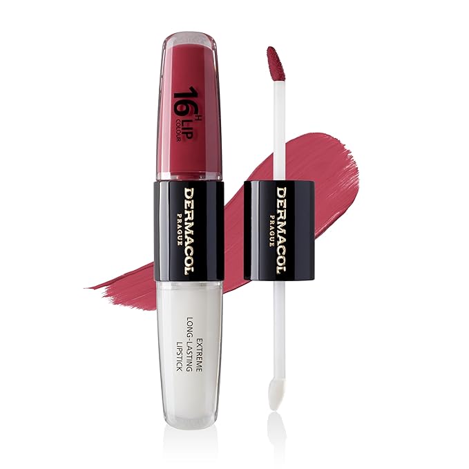 Dermacol NEW 16-Hour Lip Colour, Highly Pigmented Glossy Lip Stain, Two-Phase Lip Plumper Gloss, Kissproof Lip Makeup Products with Matte and Glitter Finish, n.6