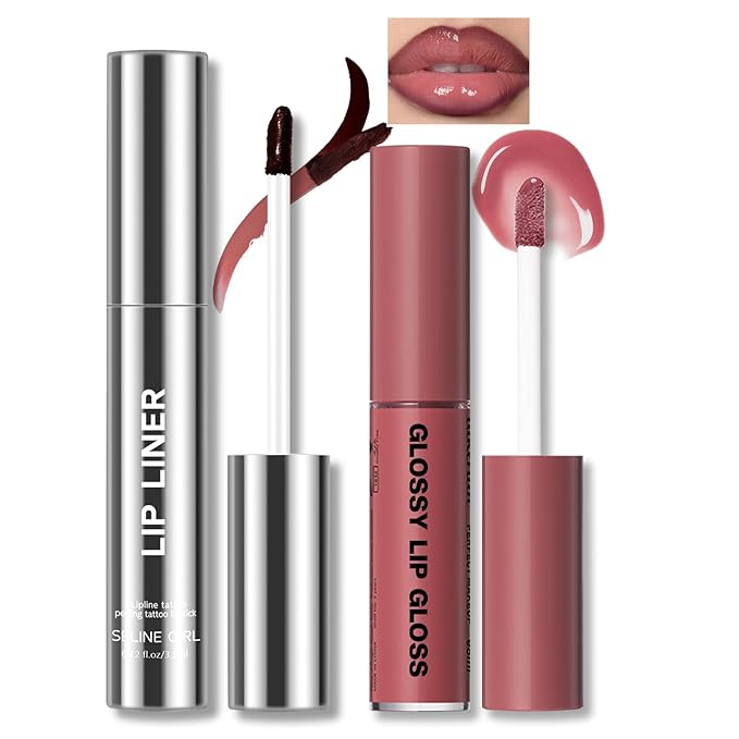 Peel Off Lip Liner Stain Tattoo, Long Lasting Waterproof Lip Stain Peel off, Tattoo Pink Lip Liner and Lip Gloss Combo, Non-Stick Cup Nourishing Lip Gloss Set Lipstick Makeup