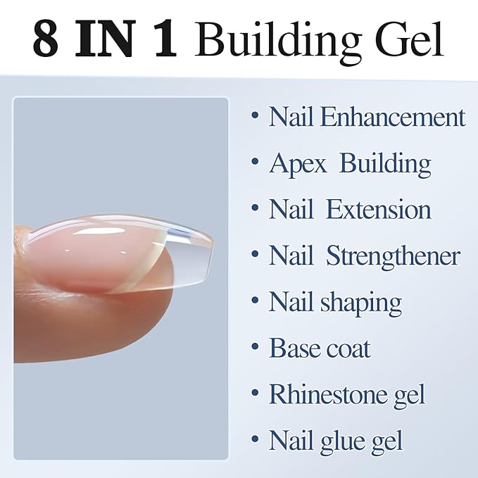 Double Rhythm 0.5Oz Nail Strengthener Rubber Gel Nail Polish 15ml Clear Builder in a Bottle Nail Thickening Extension Hard Structure Gel Glue (Clear 8 in 1-1)