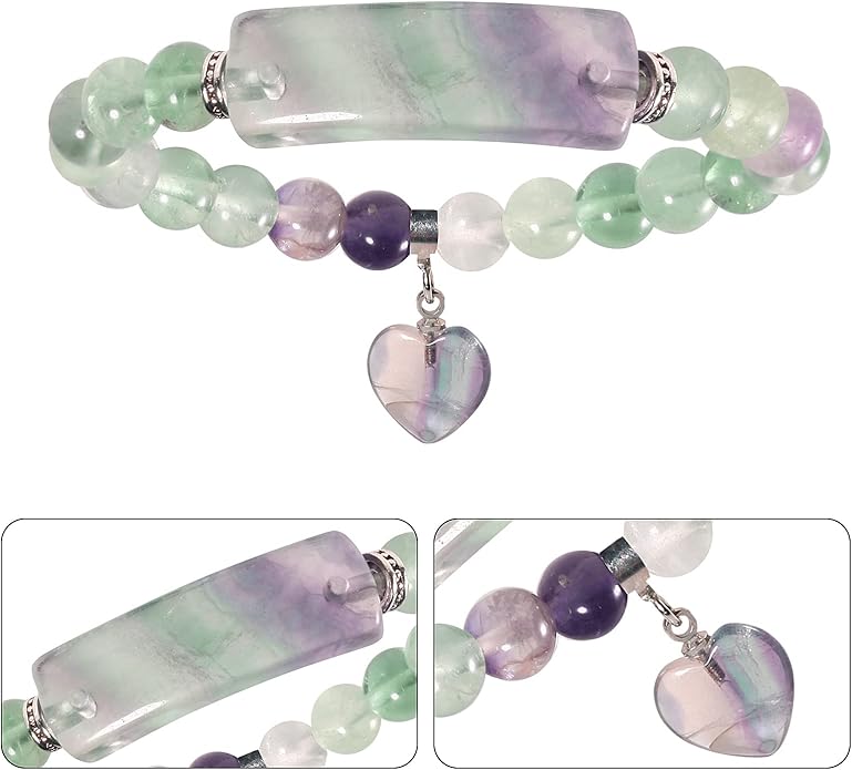 TUMBEELLUWA Healing Stone Bracelet 8mm Beads Chakra Crystal Energy Heart Charm Bracelet Handmade Jewelry for Women
