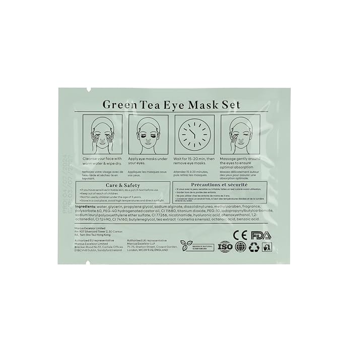 BLOOMORA Green Tea Under Eye Patches (30 Pairs) - For Dark Circles & Puffiness - Hydrating Green Tea Eye Mask