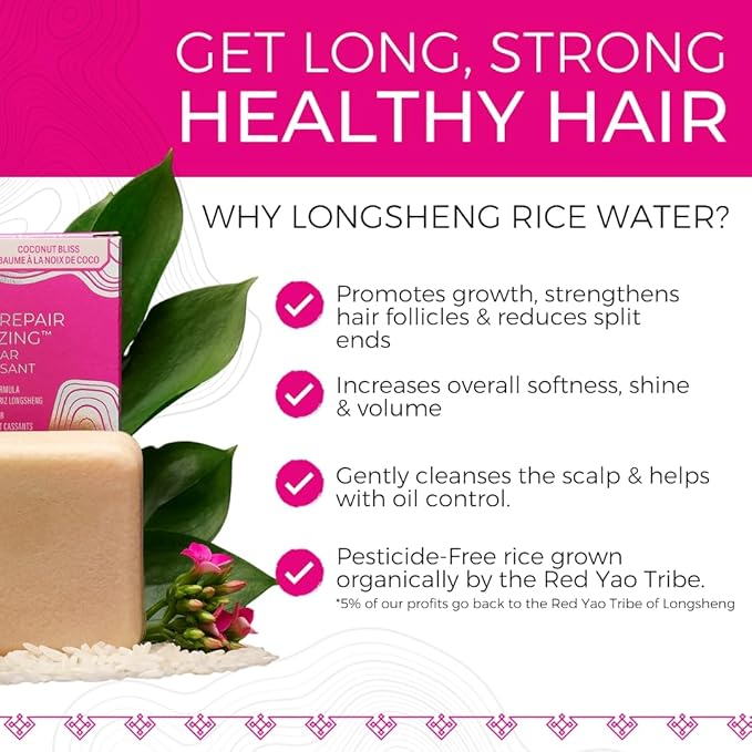 VIORI Coconut Bliss Advanced Repair and Moisturizing Conditioner Bar - Made with Rice Water and Vitamins for Hair Health - Handcrafted All Natural Conditioner Bar