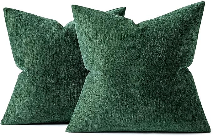 MIULEE Pack of 2 Dark Green Decorative Pillow Covers 26x26 Inch | Soft Chenille Couch Throw Pillows Eruo Sham Farmhouse Cushion Covers for Home Decor Sofa Bedroom Living Room