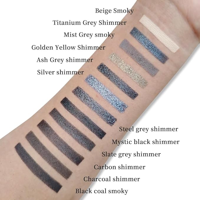 12 Colors Highly Pigmented Eye Shadow Cool Shades Palette Makeup Kit for Women, Black Coal Steel Gray Silver Beige Yellow Eyeshadows, Smoky Shimmery Metallic Eyeshadow Palette Long-Lasting Waterproof