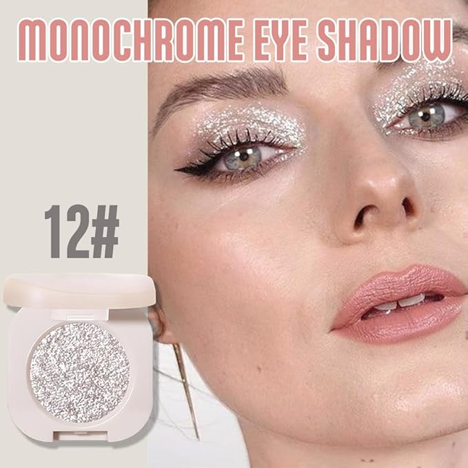 Glitter Eyeshadow Palette, Silver Shimmer Eyeshadow Makeup, Shiny Pressed Powder, Single Vegan Eye Shadow, Highly Pigmented Silver Eye shadow Makeup Palette,Monochrome Long Lasting Glitter Eyeshadow12