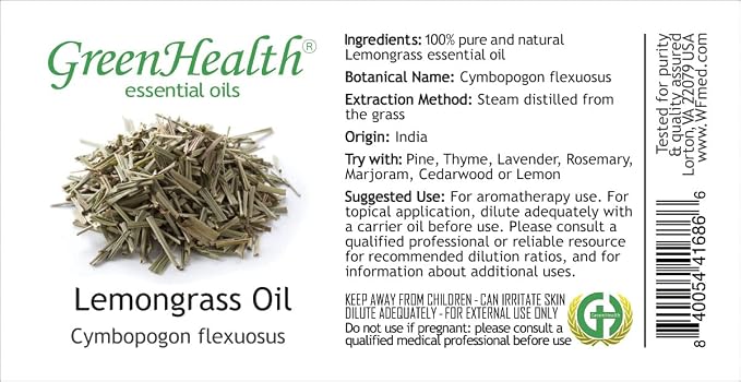 Lemongrass Essential Oil - 15 ml - 100% Pure Essential Oil - GreenHealth