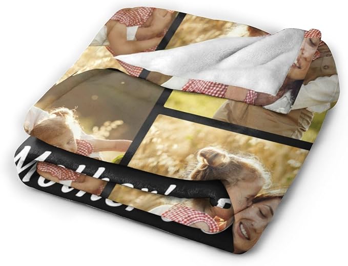 Custom Halloween Blanket Gift for Kid Boy Girl, Personalized 4 Photo Blanket, HD Printing Customized Flannel Throw Blanket Gifts for Mom Dad Couple Girlfriend Boyfriend Wife Husband