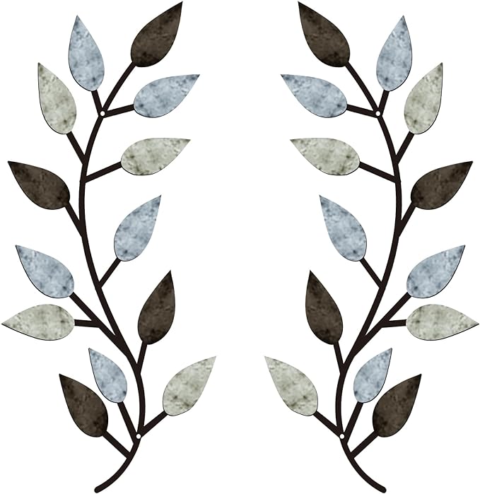 Zhengmy 2 Pcs Metal Leaf Wall Art Vine Branch Decor,Pastel Colors | Olive Branch Metal Decor for Living Room Hallway, Symmetrical Leaf Pair for Doorway Entryway, Lightweight Hanging Art Design