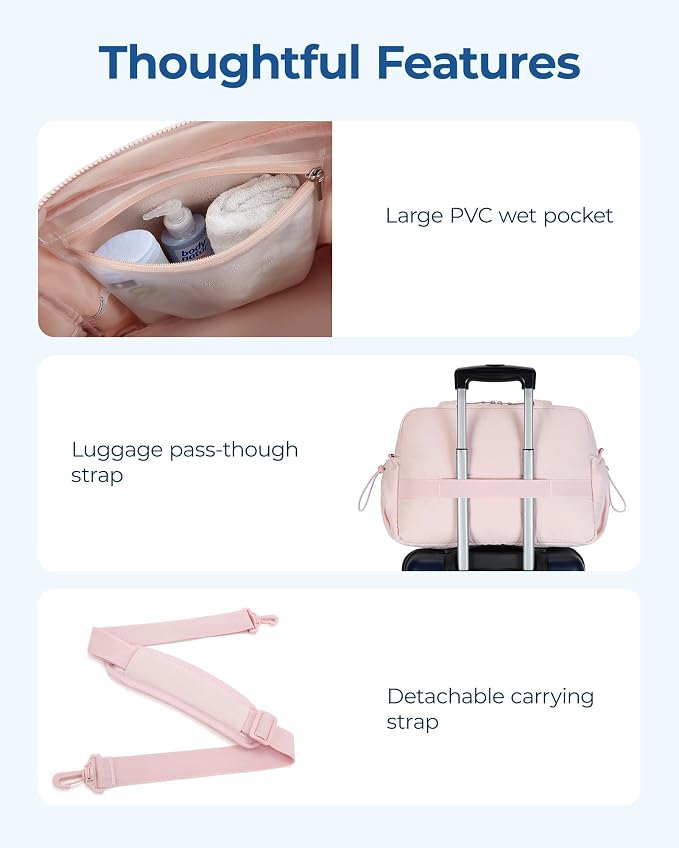 BAGSMART Gym Bag for Women, Duffle Bag for Travel with Wet Pocket, Lightweight Carry on Weekender Duffel, Water Resistant