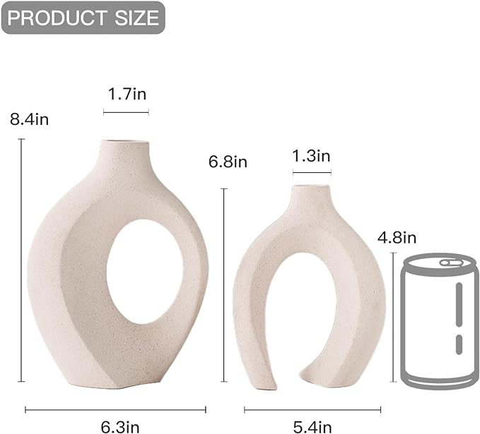 Lvases Snuggle Hollow Ceramic Vase Set of 2, Boho Home Decor for Tabletop | Modern Nordic Flower Vase for Pampas Grass, Decorative Coffee-Table Centerpiece for Living Room, 6.3 x 8.4 in, Milky White