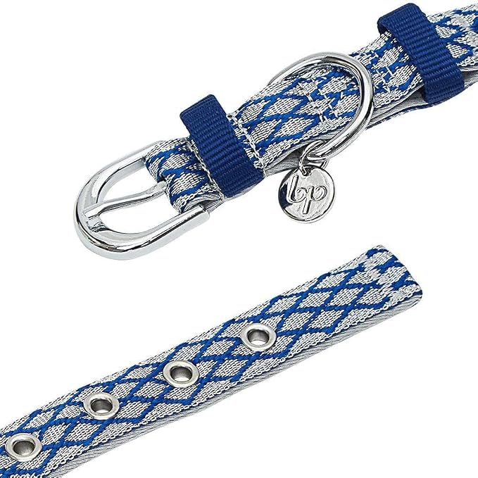 Blueberry Pet Diamond Pattern Adjustable Neoprene Padded Dog Collar with Metal Buckle - Royal Blue, Neck 9-12.5", for Small Breed