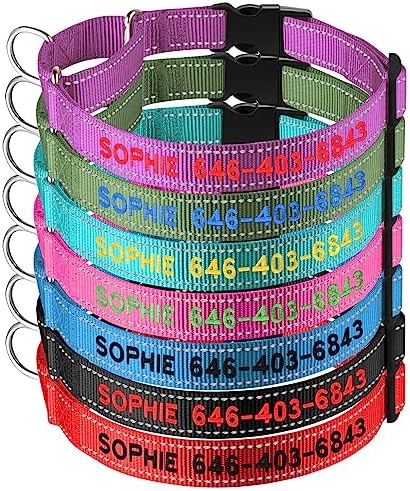 Personalized Martingale Dog Collar-Reflective Martingale Collars with Buckle, Custom Training Martingale Dog Collars Embroidered with Name and Phone Number for Small Medium Large Dogs