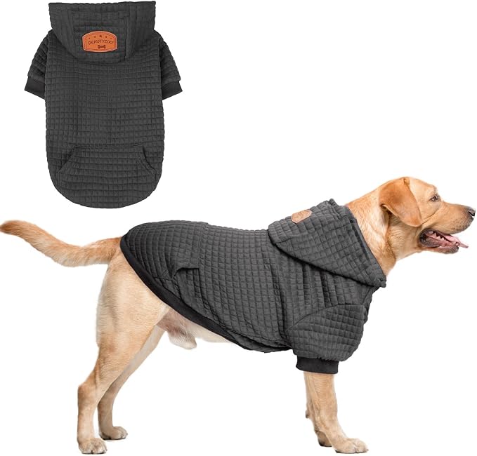 BEAUTYZOO Dog Hoodies Sweater for Large Dogs,Waffle‑Like Laminated Pet Coat | Warm Dog Sweatshirt with Pocket & Leash Hole,Pullover Clothes for Girl Boy Dogs,Stretchy & Easy‑On‑Off,Labrador & Great Danes